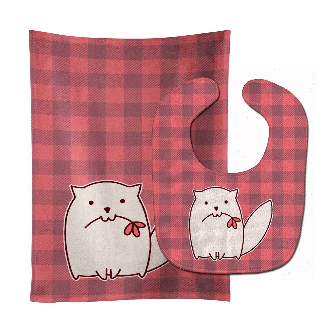 Cat Pink Plad Baby Bib & Burp Cloth BB6854STBU