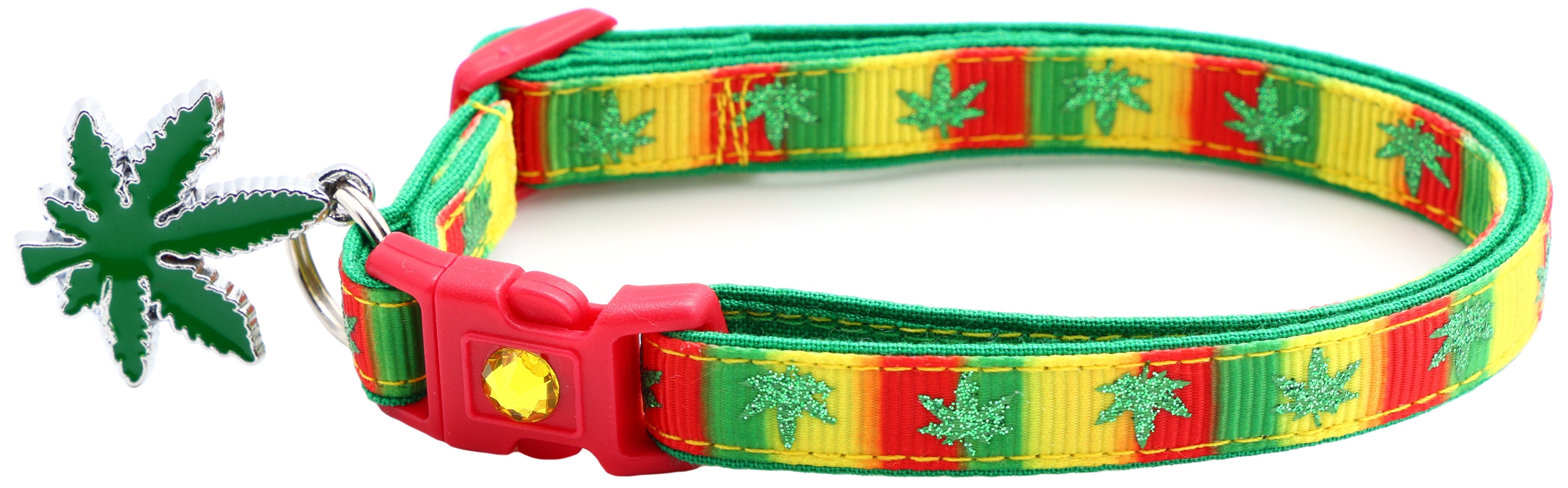 Marijuana Leaves Breakaway Cat Collar-34