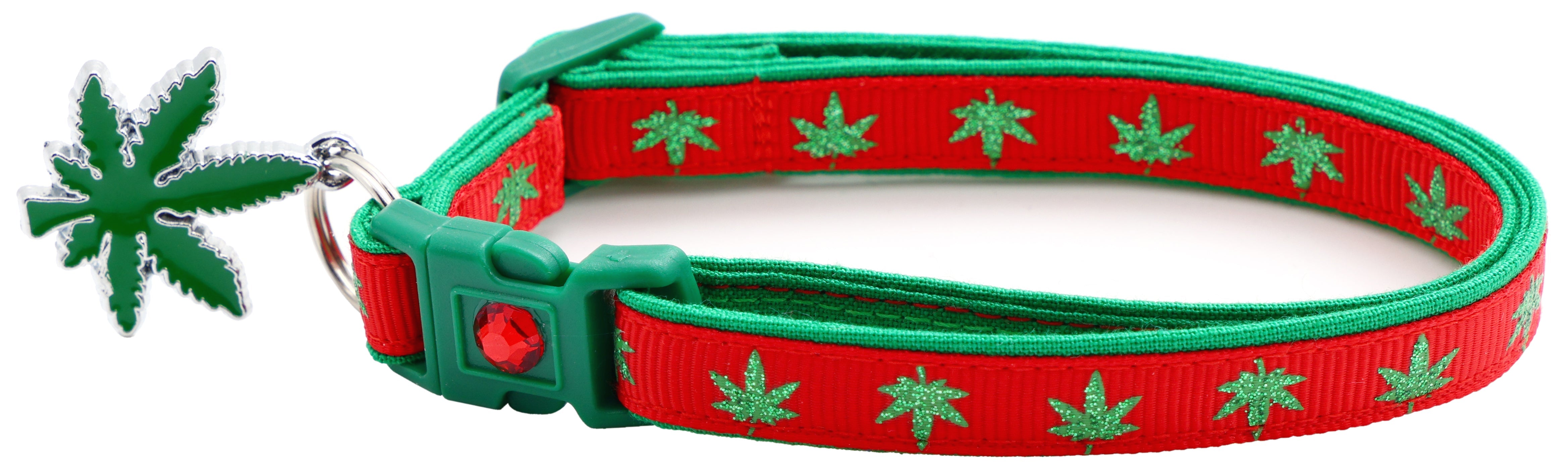 Marijuana Leaves Breakaway Cat Collar-35