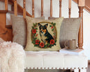 Lancashire Heeler Christmas Flowers Throw Pillow-2
