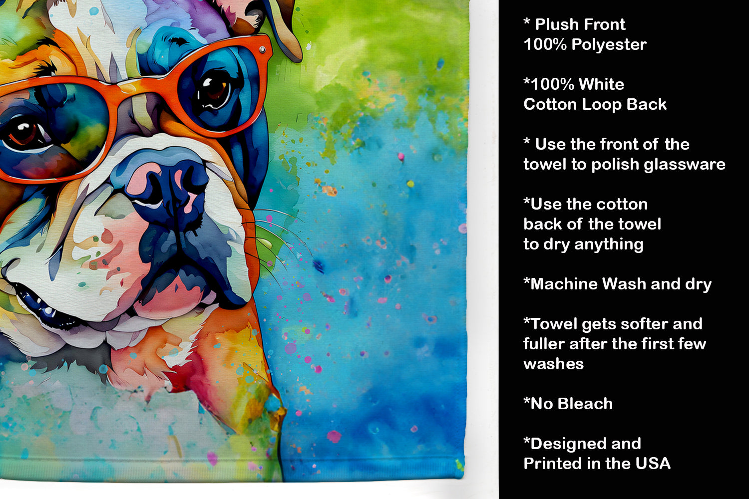 English Bulldog Hippie Dawg Kitchen Towel-4