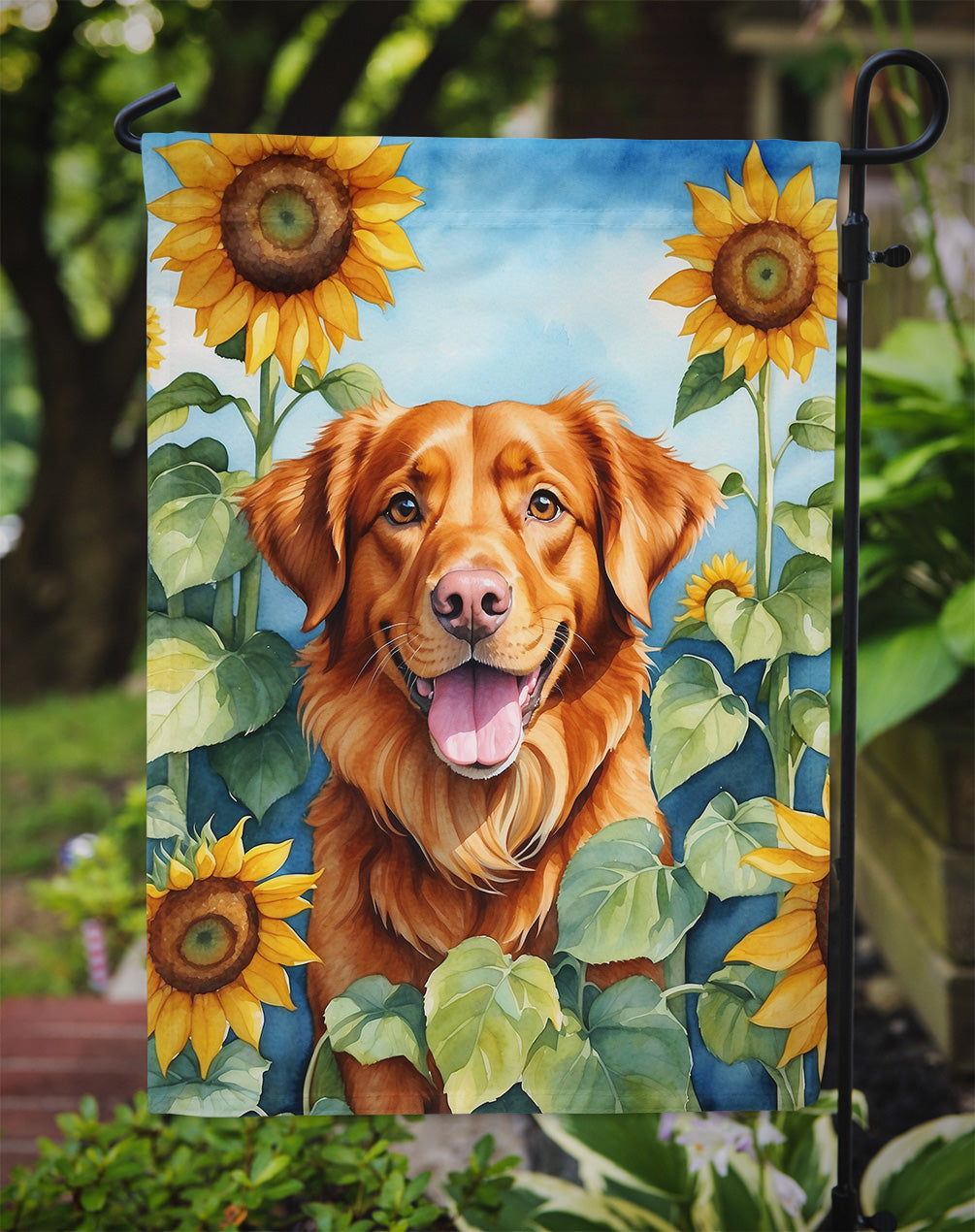 Nova Scotia Duck Toller in Sunflowers Garden Flag-2