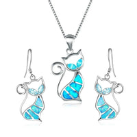 Cat Pendant Jewelry Set - Elegant Necklace & Earrings