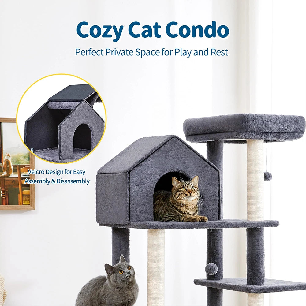 60-Inch Indoor Cat Tower with Multi-Level Perch by Tail chasers