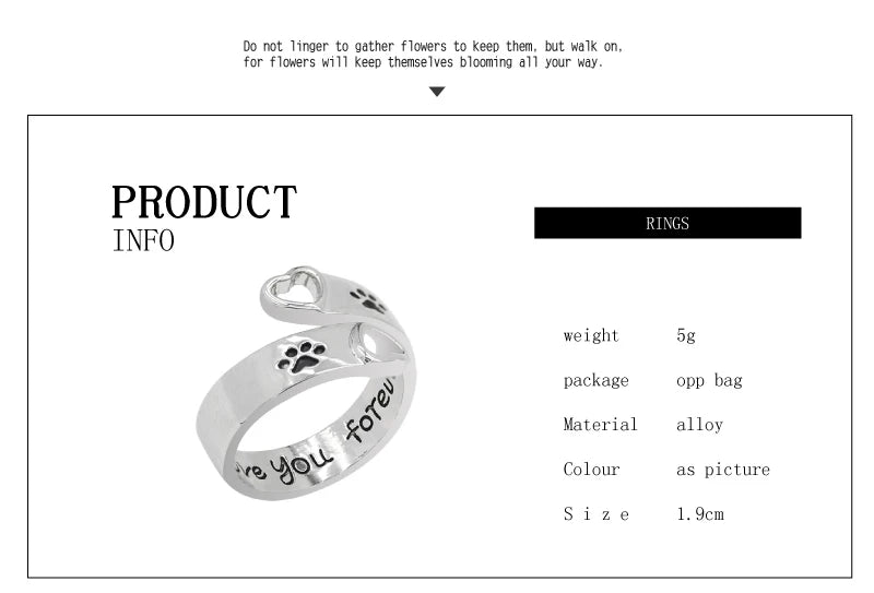 Cat Ear Paw Print Ring - Adjustable Pearl Hollow Heart Design