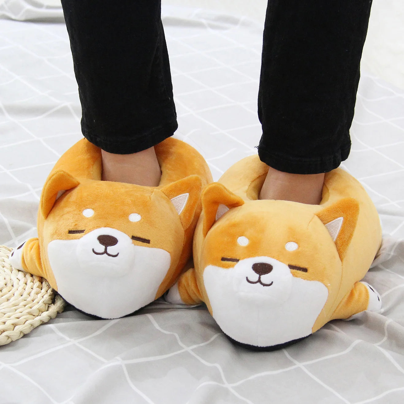 Lazy Shiba Inu Funny Slippers - Cute Soft Animal Puppy Home Cotton Shoes