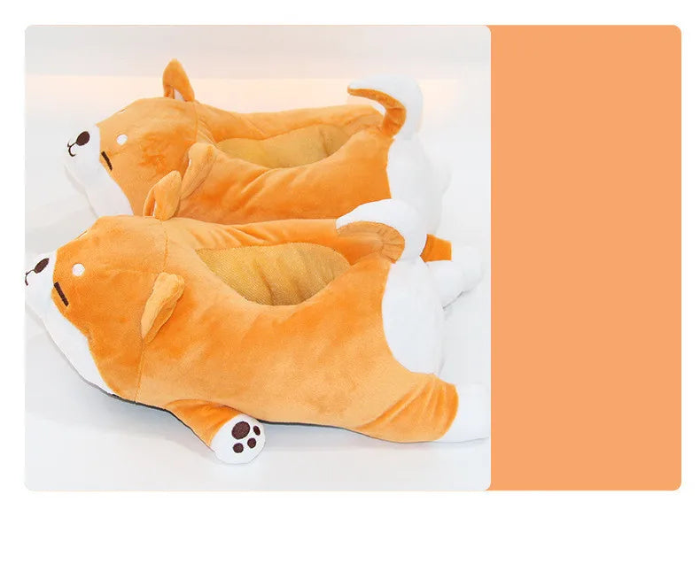 Lazy Shiba Inu Funny Slippers - Cute Soft Animal Puppy Home Cotton Shoes