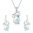 Cat Pendant Jewelry Set - Elegant Necklace & Earrings
