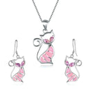 Cat Pendant Jewelry Set - Elegant Necklace & Earrings