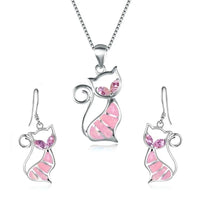 Cat Pendant Jewelry Set - Elegant Necklace & Earrings