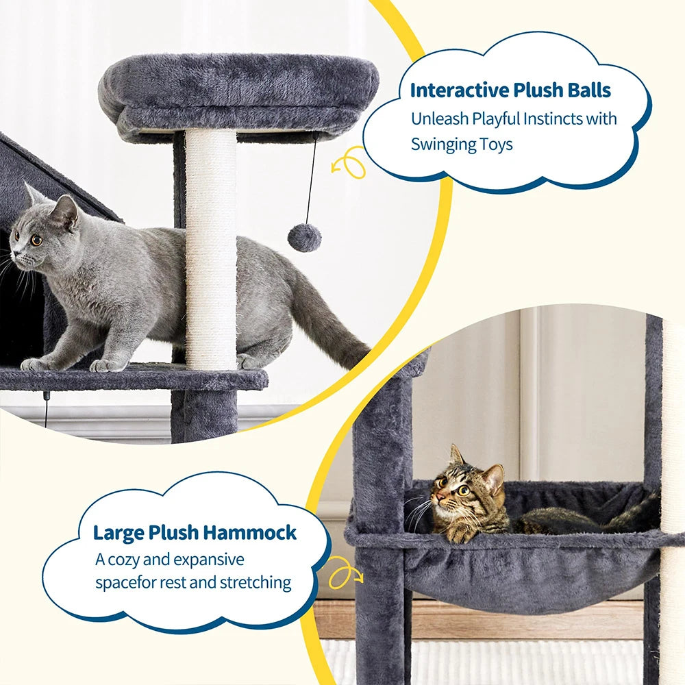 60-Inch Indoor Cat Tower with Multi-Level Perch by Tail chasers