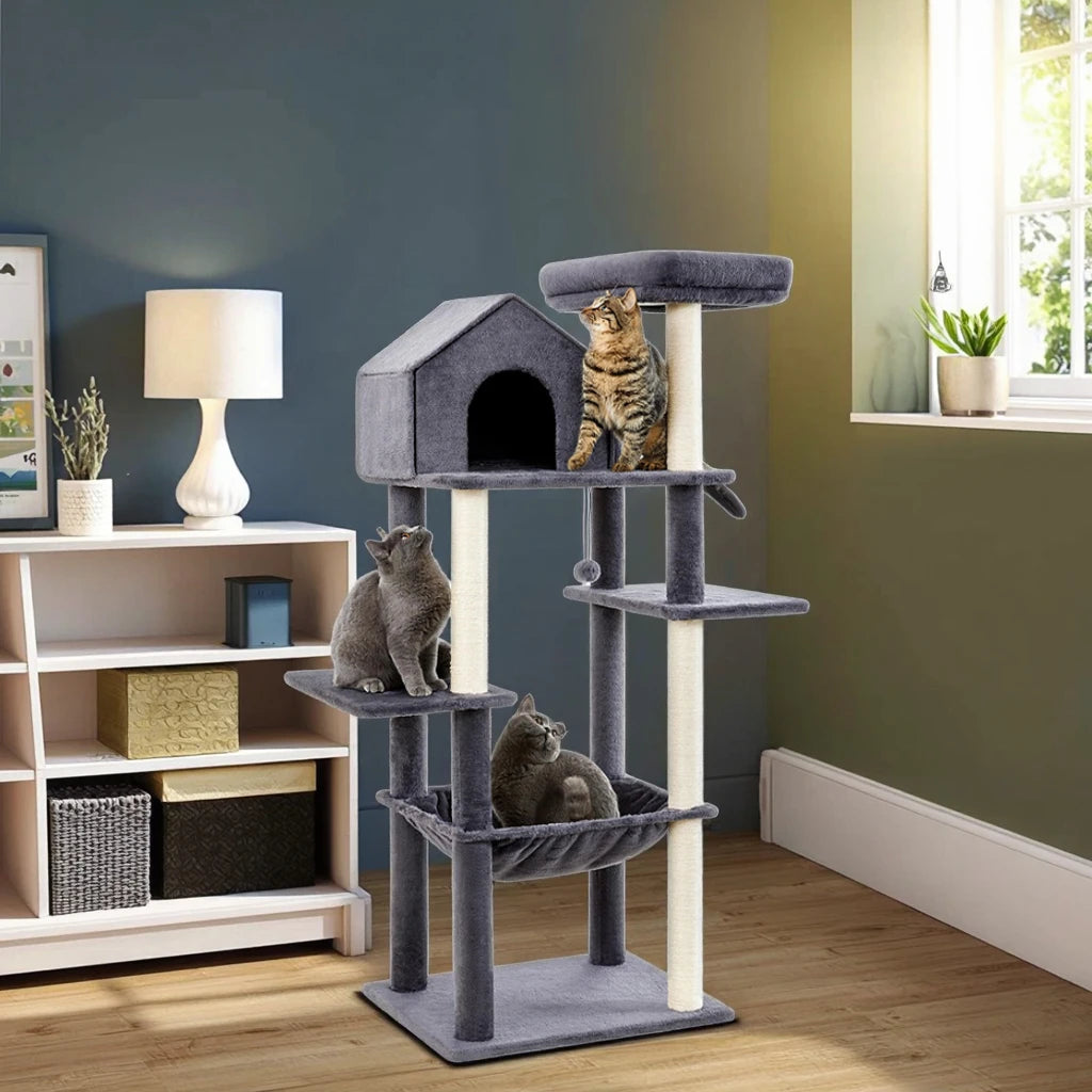 60-Inch Indoor Cat Tower with Multi-Level Perch