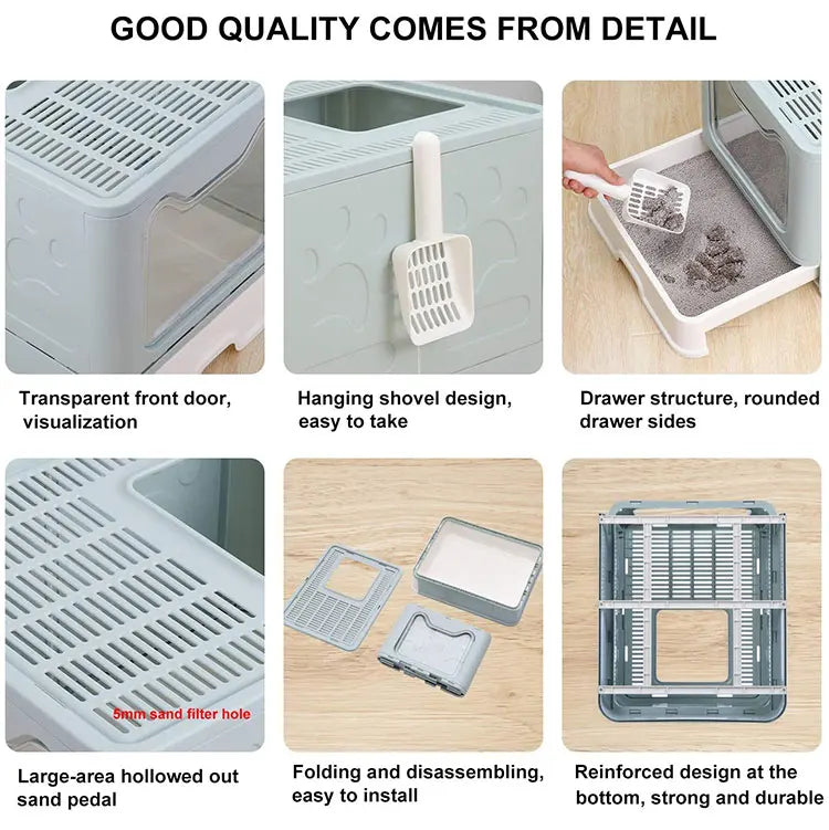 US LOCAL STOCK Cat Litter Box,Lid ,and Scoop for Big Cats by Tail chasers