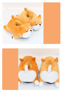Lazy Shiba Inu Funny Slippers - Cute Soft Animal Puppy Home Cotton Shoes