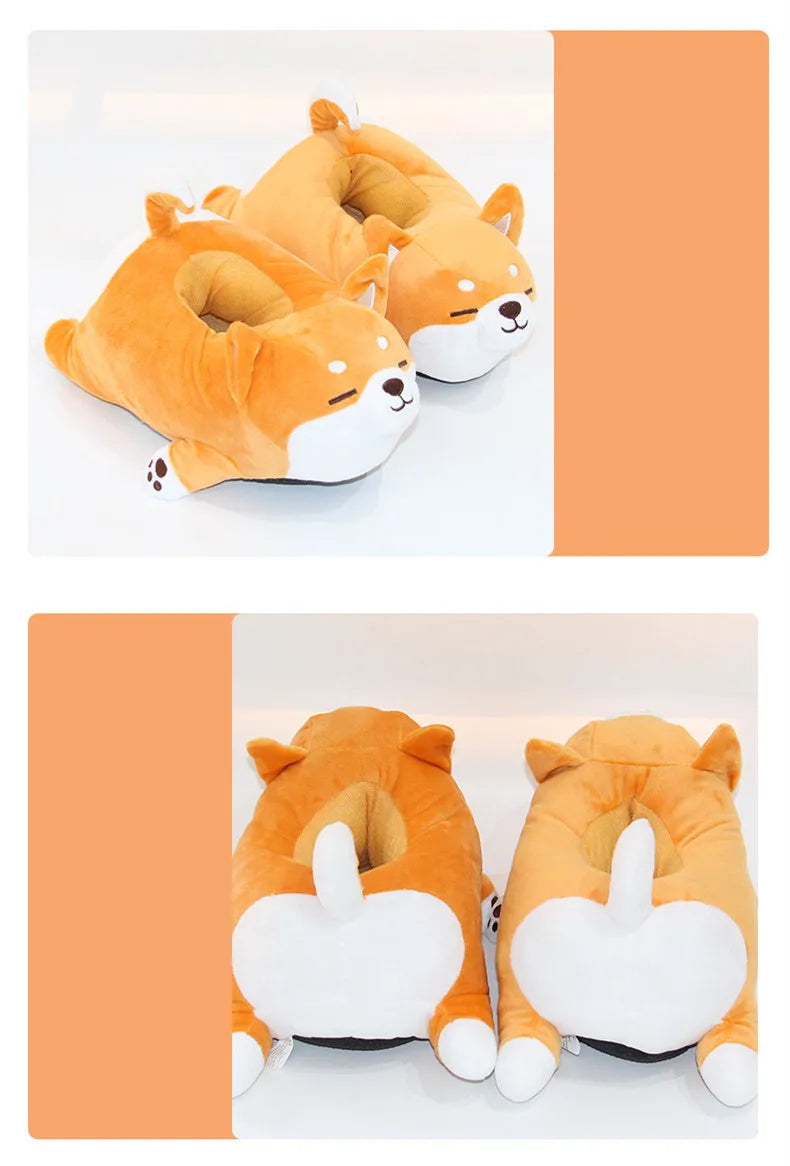 Lazy Shiba Inu Funny Slippers - Cute Soft Animal Puppy Home Cotton Shoes