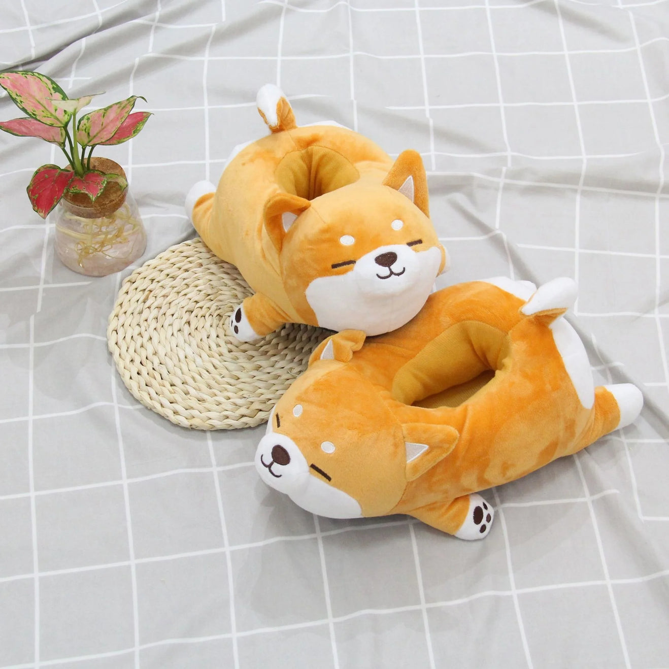 Lazy Shiba Inu Funny Slippers - Cute Soft Animal Puppy Home Cotton Shoes