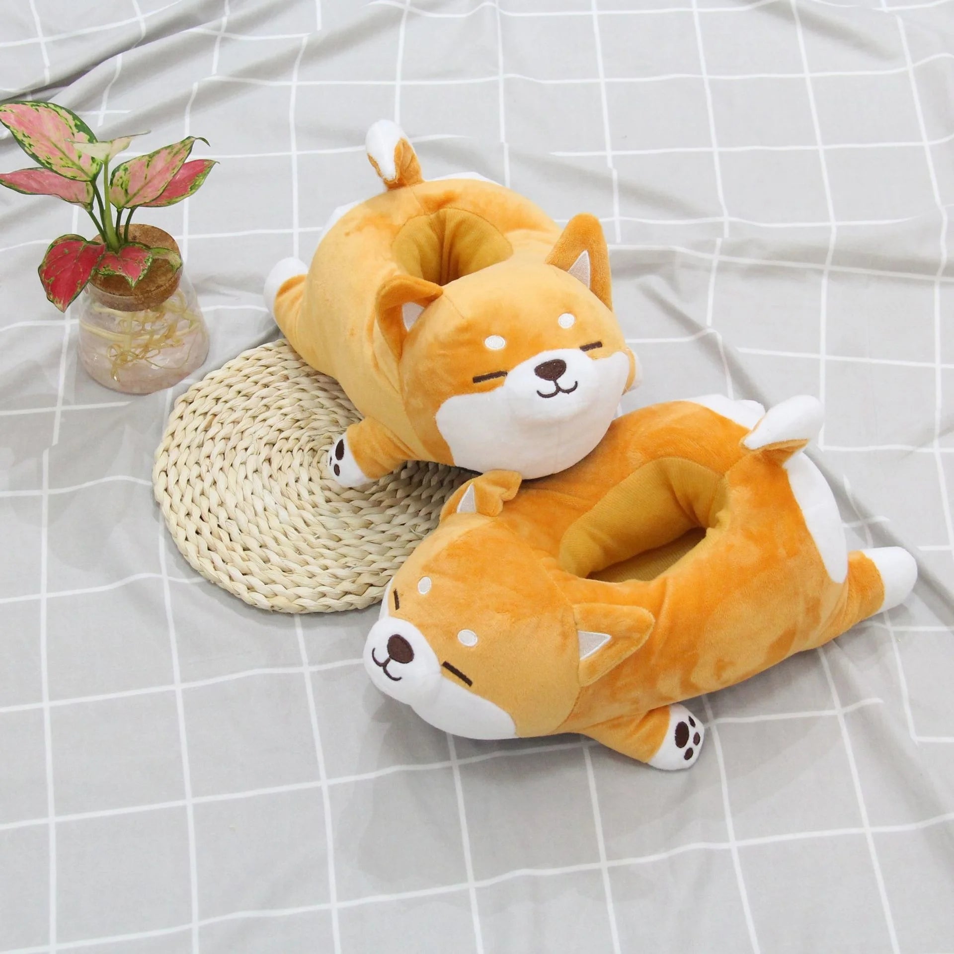 Lazy Shiba Inu Funny Slippers - Cute Soft Animal Puppy Home Cotton Shoes