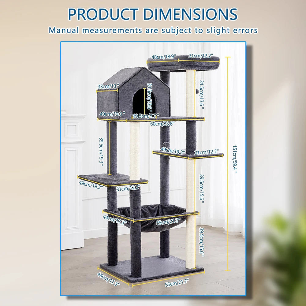 60-Inch Indoor Cat Tower with Multi-Level Perch by Tail chasers