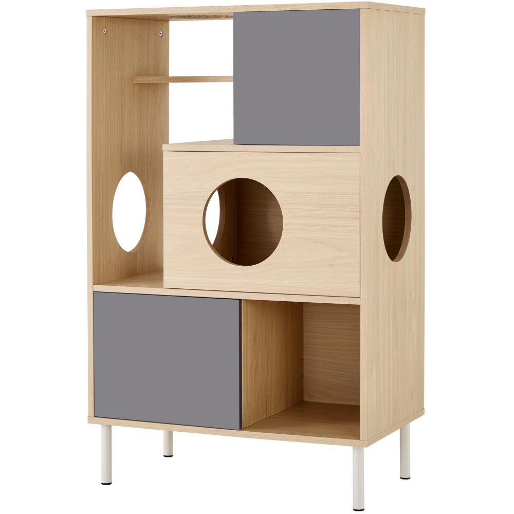 Modern Bookcase Cat Tree with Storage