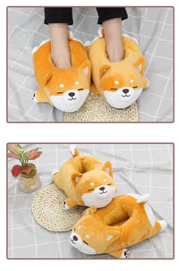 Lazy Shiba Inu Funny Slippers - Cute Soft Animal Puppy Home Cotton Shoes