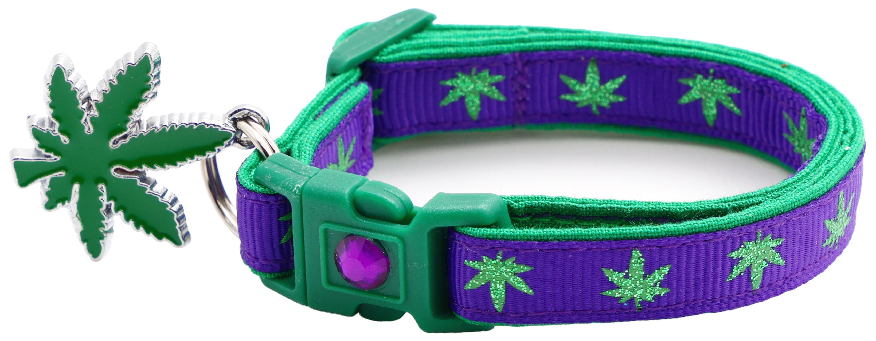 Marijuana Leaves Breakaway Cat Collar-24