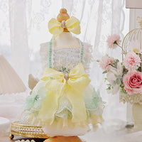 Handmade Cute Dog Dress Yellow Lace Bowknot Outfit