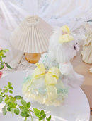 Handmade Cute Dog Dress Yellow Lace Bowknot Outfit