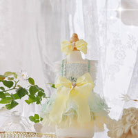 Handmade Cute Dog Dress Yellow Lace Bowknot Outfit