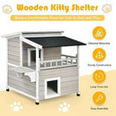 2-Story Wooden Patio Luxurious Cat Shelter House Condo with Large Balcony-1