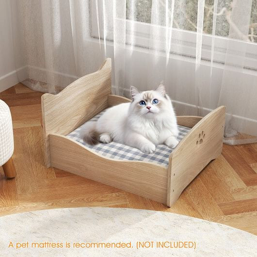 Elevated Pet Bed Frame with Rails and Cute Headboards-Walnut