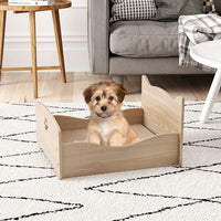 Elevated Pet Bed Frame with Rails and Cute Headboards-Walnut-1