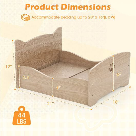 Elevated Pet Bed Frame with Rails and Cute Headboards-Walnut-3