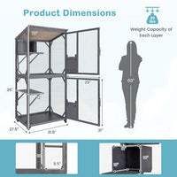 72 Inch TallWooden Cat House with Weatherproof Asphalt Roof-Gray-3