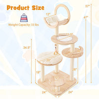 4-in-1 Large Wooden Cat Tower with Space Capsule Nest for Indoor Cats-2