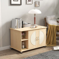 Cat Litter Box Enclosure with Sisal Scratching Doors and Adjustable Metal Feet-Natural-1