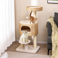 Modern Cat Tower Cat Tree with Top Perch Cattail Fluff Condo-Natural-0