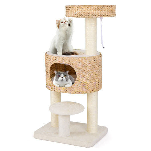 Modern Cat Tower Cat Tree with Top Perch Cattail Fluff Condo-Natural-2