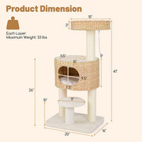 Modern Cat Tower Cat Tree with Top Perch Cattail Fluff Condo-Natural-3