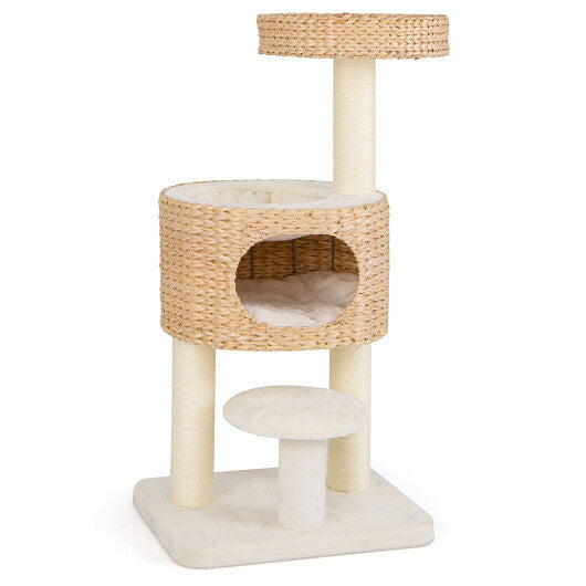 Modern Cat Tower Cat Tree with Top Perch Cattail Fluff Condo-Natural-4