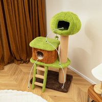 Cute Cat Tree for Indoor Cats with Mushroom-shaped Nest Condo and Climbing Ladder-Green-1