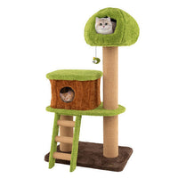 Cute Cat Tree for Indoor Cats with Mushroom-shaped Nest Condo and Climbing Ladder-Green-2