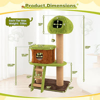 Cute Cat Tree for Indoor Cats with Mushroom-shaped Nest Condo and Climbing Ladder-Green-3
