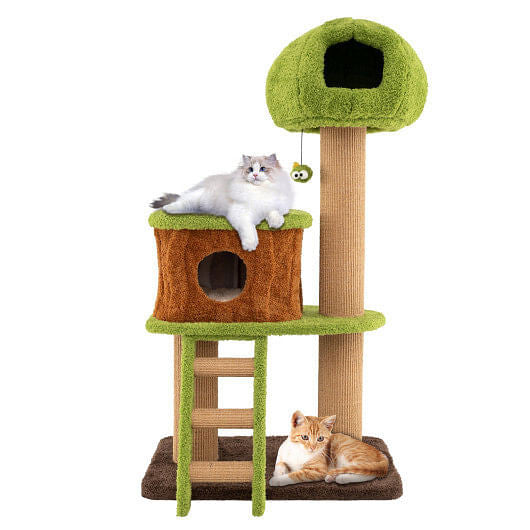Cute Cat Tree for Indoor Cats with Mushroom-shaped Nest Condo and Climbing Ladder-Green-4