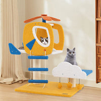 Indoor Small Aviation-themed Cat Tree Cat Tower with Helicopter Top Perch-Yellow-3