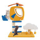 Indoor Small Aviation-themed Cat Tree Cat Tower with Helicopter Top Perch-Yellow-0