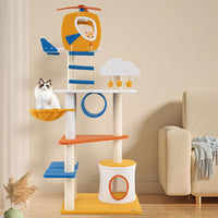 70 Inch Tall Aviation-themed Cat Tree with Helicopter Top Perch and Platforms-Yellow-1