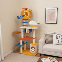 70 Inch Tall Aviation-themed Cat Tree with Helicopter Top Perch and Platforms-Yellow-3
