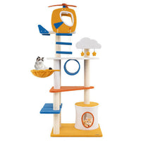 70 Inch Tall Aviation-themed Cat Tree with Helicopter Top Perch and Platforms-Yellow-0