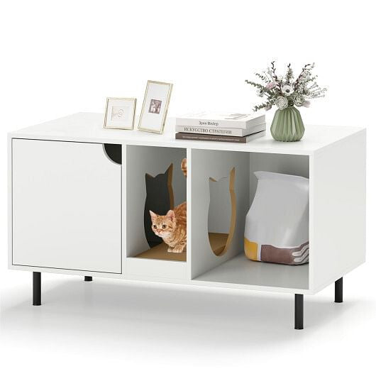 40 Inch Cat Litter Box Enclosure for 2 Cats Hidden Cat Washroom-White-2