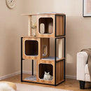 Modern Cat Tree Cat House with Metal Frame and Scratching Posts-Natural-0